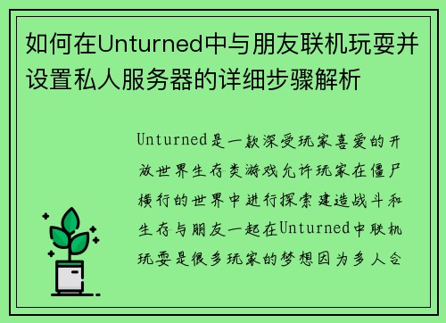 如何在Unturned中与朋友联机玩耍并设置私人服务器的详细步骤解析